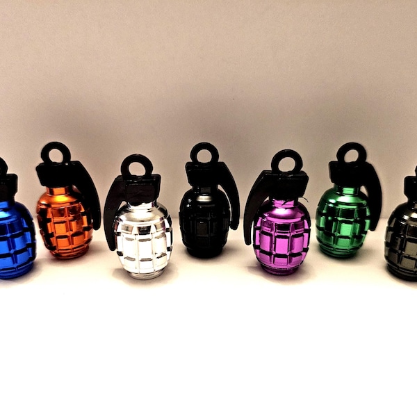 Metal Grenade Valve Stem Caps: Universal Fit, 7 Colors