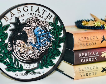 Fourth Wing Bookend: Basgiath War College, Hand-Painted Wood Decor