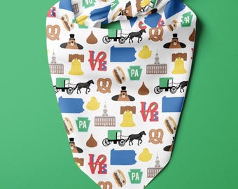Pennsylvania Bandana - State Pride Pet Gift Tie-On Dog Bandana with PA Icons