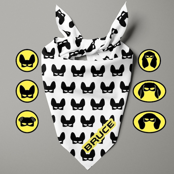 Bandana de Batdog personalizada - Bandana de perro superhéroe - Bandana de máscara de murciélago - Corbata en Bandana