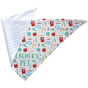 Teacher&#39;s Pet Dog Bandana - Back to School Reversible, Tie-On Dog Bandana - Teacher Appreciation Gifts