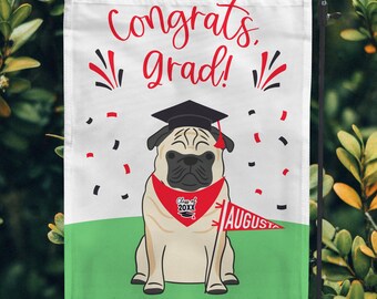 Pug Graduation Garden Flag - Pick Your Pug Color! Graduation Pet Garden Flag