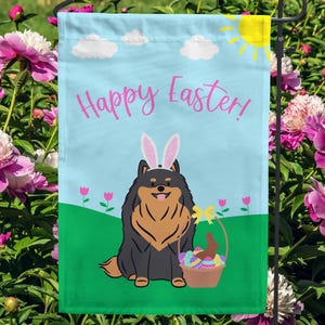 Pomeranian Easter Garden Flag - Pick Your Pom Color! Personalized Pet Garden Flag - Pomeranian Gifts - Easter Decor