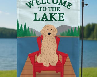 Doodle Welcome to the Lake Garden Flag: Dog Summer Decor