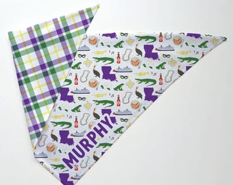 Louisiana Dog Bandana - Double-Sided Tie-On Pet Bandana - Louisiana Gifts - Mardi Gras Bandana - New Orleans Bandana - NOLA Bandana