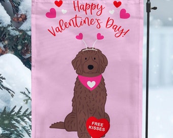 Doodle Valentine's Day Garden Flag | Goldendoodle & Labradoodle Gifts for Dog Lovers | Bernedoodle Gifts