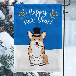 Pembroke Welsh Corgi New Year Garden Flag | Corgi Gifts for Dog Lovers | Pet Garden Flag Decor
