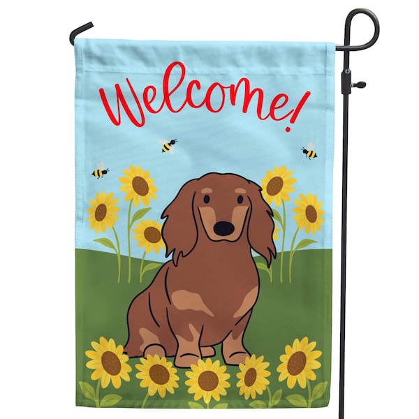 Dachshund Sunflower Garden Flag: Doxie Dog Summer Decor