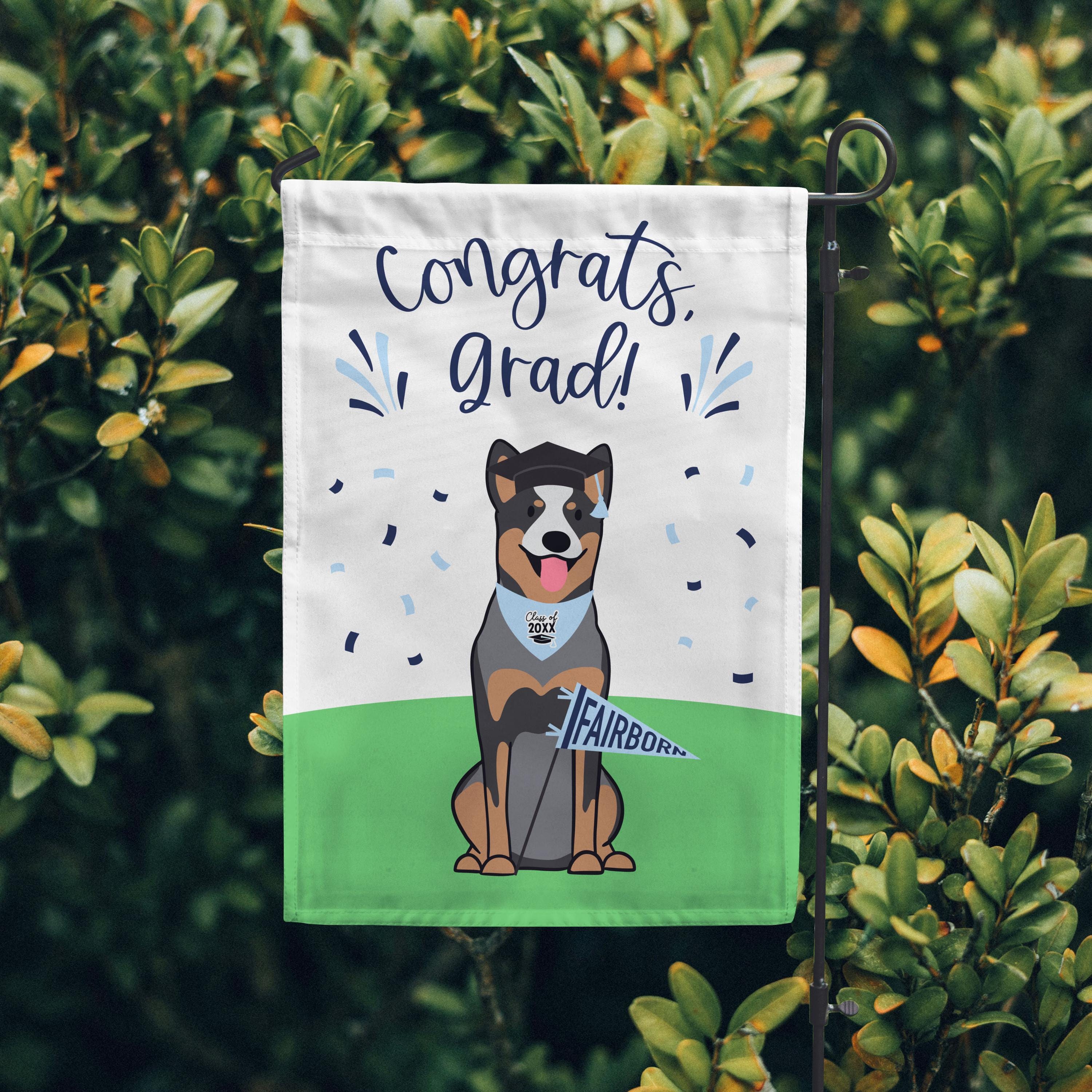 Blue Heeler Graduation Garden Flag - Custom Cattle Dog Graduation Yard Sign - Australian Cattle Dog Gifts