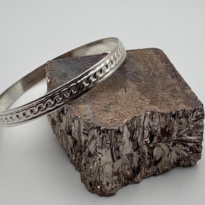 Geprägte Kette Sterling Silber Armreif - Poliert oder Oxidiert
