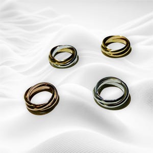 Chunky style triple ring in either Tri-color metals or all Gold, Silver or Rose Gold, Rolling Ring/Tri-Color Rings, Fidget Ring, Intertwined