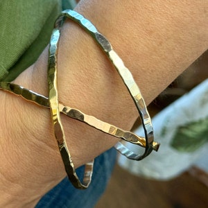 Very Hammered Bangle Bracelet, Bangle, Intertwined Bangle, Tri Color Bangle, Birthday Gift, Anniversary Gift, Christmas Gift