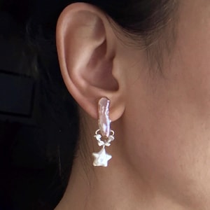 Natural Freshwater Baroque star pearl，Magic Star Pearls  earring，christmas gift,gift for her