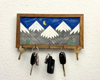 Key Hanger, key holder for wall, key organizer, key rack, key hooks, keys, key holder for entryway, entryway key hooks, Mountain Scene