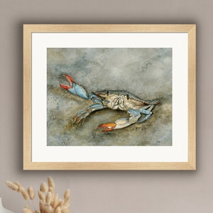 Granchio blu che saluta, stampa artistica giclée 11" x 14" di un dipinto ad acquerello