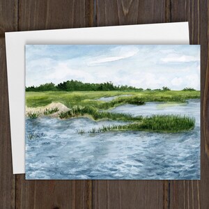 Pêche le long de House Creek, Savannah GA Jeu de 5 cartes de correspondance pliées 4 x 6 po