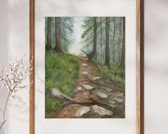 Misty Forest of the Northwest Watercolor Giclee Fine Art Print 11x14 matted to 16x20