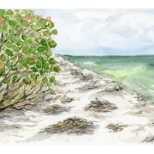 Bay Front Park on Anna Maria Island Florida  8"x10" Fine Art Print of watercolor painting View from the  sandy beach.