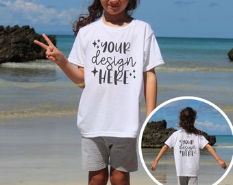 White Gildan 5000b Mockup Front and Back, Real Kid Model Mockup, Kids Tshirt Mockup White, Youth T-Shirt Mockup, Toddler TShirt Mockup, JPG