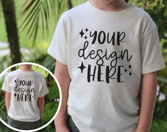 Ensemble de maquettes Bella Canvas 3001T naturel, recto et verso, maquette de t-shirt pour enfants, maquette de t-shirt pour tout-petits naturel, maquette modèle réel pour jeunes