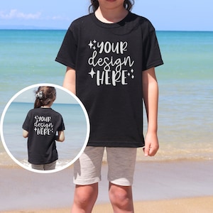 Black Gildan 5000b Mockup Front and Back, Real Kid Model Mockup, Kids Tshirt Mockup Black, Youth T-Shirt Mockup, Toddler TShirt Mockup, JPG