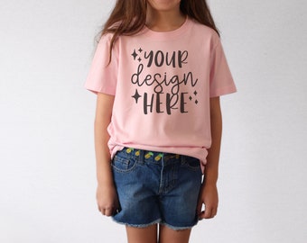 Bella Canvas 3001Y Mockup Pink Bundle, Real Model, BC3001Y Mockup Youth Pink, Kids Tshirt Mockup Pink, Toddler TShirt Mock Up, Summer Mock