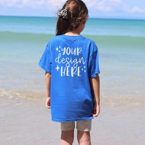 Back Mockup, Gildan 5000b Mockup Royal Blue, Real Child Model Mockup, Kids Tshirt Mockup Blue, Youth T-Shirt Mockup, Toddler TShirt Mockup
