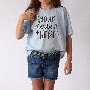 Light Blue Gildan 5000B Youth Mockup, Gildan Light Blue Kids Tshirt Mock-Up, Toddler TShirt Mockup, Summer Mockup