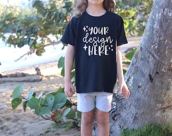 Kids Mockups, Black Gildan 5000b Mockup Bundle, Beach Mockup, Youth Tshirt Mockup Black , Kids Tshirt Mockup Black , Toddler Mockup