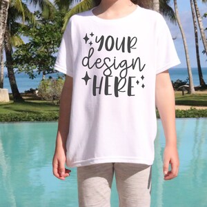 Kids Mockups Bundle Summer, Front & Back, Gildan 5000b Mockup Bundle, Beach Mockup, Youth White Tshirt Mockup White, Toddler Tshirt Mockup