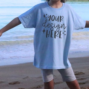 Kids Mockups Bundle Light Blue, Gildan 5000b Mockup Bundle, Beach Mockup, Youth Tshirt Mockup Grey, Toddler Tshirt Mockup