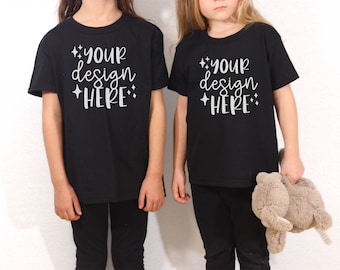 Kids Mockups Black, Gildan 5000b Mockup, Siblings Mock up, Family Mockup, Kids Tshirt Mockup, Black Toddler Mockup, Youth Brother Sister