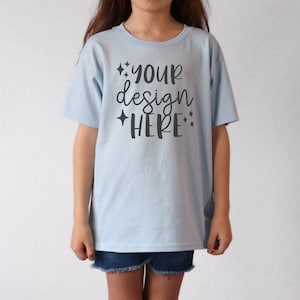 Light Blue Gildan 5000B Youth Mockup, Gildan Light Blue Kids Tshirt Mock-Up, Toddler TShirt Mockup, Summer Mockup