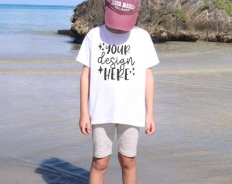 Kids Mockups Bundle Summer, Front & Back, Gildan 5000b Mockup Bundle, Beach Mockup, Youth White Tshirt Mockup White, Toddler Tshirt Mockup
