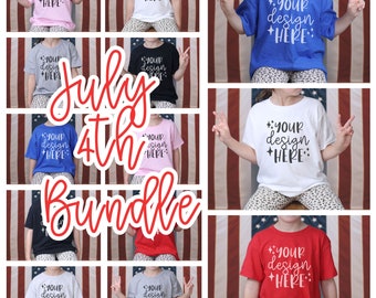 July 4th Kids Mockups Bundle, Summer Gildan 5000b Mockups, Red Tshirt Mockup, Blue Tshirt Mockup, Youth Mock Ups, Toddler Mockup, Child Mock