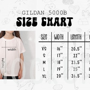 Gildan 500B Size Chart, Gildan 5000B Kids Size Chart,Kid Tshirt Measurements 5000B Size Chart, Youth Size Chart Gildan Shirt Kids Size Chart