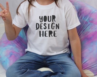 Gildan 5000B Mockup, Kids White Tshirt Mockup, Youth Gildan Mockup, Real Model Mockup, Youth White T-shirt Mock Up, 64000B, 500B, JPEG File