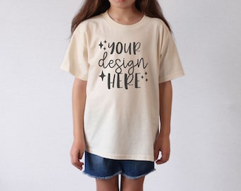 Natural Gildan 5000B Youth Mockup, Gildan Natural Kids Tshirt Mock-Up, Toddler TShirt Mockup, Summer Mockup