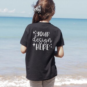 Back Mockup, Gildan 5000b Mockup Black, Real Child Model Mockup, Kids Tshirt Mockup Black, Youth T-Shirt Mockup, Toddler TShirt Mockup