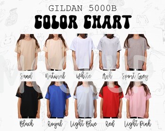 Gildan 5000B Color Chart, Gildan 5000B Kids Color Chart, Gildan 5000B Mockup, Youth Size Chart, Gildan Shirt Chart, Kids Size Chart