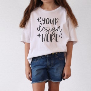 Bella Canvas 3001Y Mockup White, Real Model, BC3001Y Mockup Youth, Kids Tshirt Mockup White, Toddler White T-Shirt Mockup, Summer Mockup