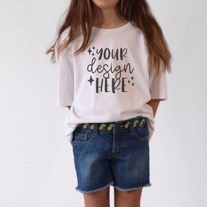 Bella Canvas 3001Y Mockup White, Real Model, BC3001Y Mockup Youth, Kids Tshirt Mockup White, Toddler White T-Shirt Mockup, Summer Mockup