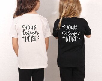 Schwarzweiss-Kinder Mockups, Gildan 5000b Mockup, Vorderseite Rückseite Geschwister Mockup Familie Mockup Kinder-T-Shirt Mockup Kleinkind Bruder Jugend