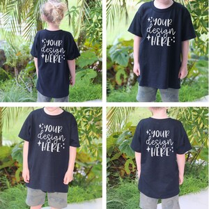 Toddler TShirt Mockup, Black Gildan 5000b Mockup Front and Back, Real Kid Model Mockup, Kids Tshirt Mockup Black, Youth T-Shirt Mockup