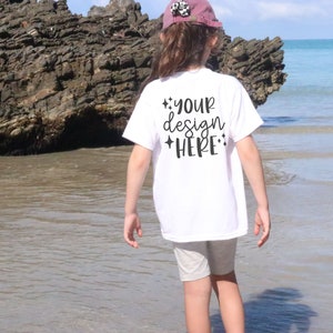 Summer Kids Mockups Bundle, Front & Back, Gildan 5000b Mockup Bundle, Beach Mockup, Youth White Tshirt Mockup White, Toddler Tshirt Mockup