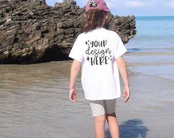 Summer Kids Mockups Bundle, Front & Back, Gildan 5000b Mockup Bundle, Beach Mockup, Youth White Tshirt Mockup White, Toddler Tshirt Mockup