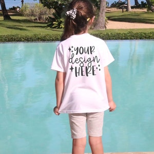 Kids Mockups Bundle Summer, Front & Back, Gildan 5000b Mockup Bundle, Beach Mockup, Youth White Tshirt Mockup White, Toddler Tshirt Mockup