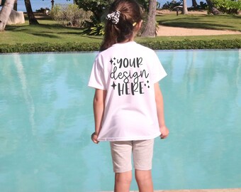 Kids Mockups Bundle Summer, Front & Back, Gildan 5000b Mockup Bundle, Beach Mockup, Youth White Tshirt Mockup White, Toddler Tshirt Mockup