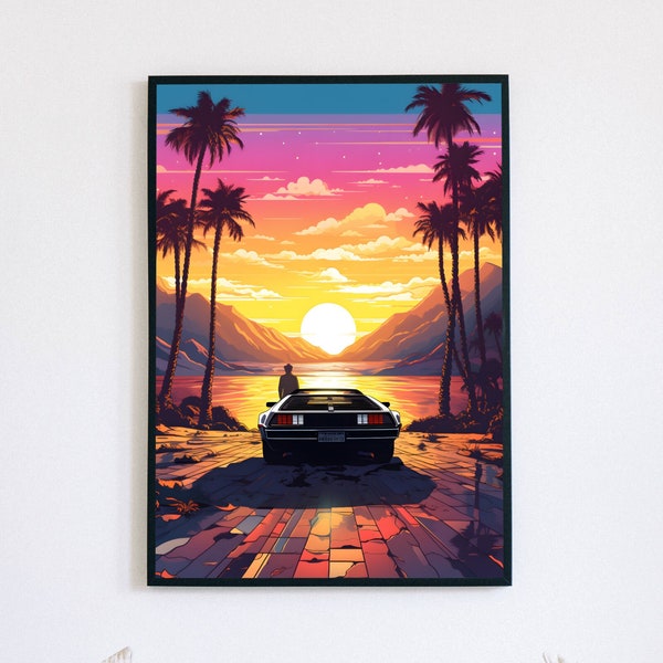 Sunset Escape - Escaping Reality with DeLorean at Retro Sunset