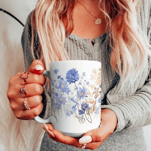 Lisianthus Delphiniums Chrysanthemums Watercolor Style Floral Coffee Mug 15 oz gifted presents** Free Shipping*
